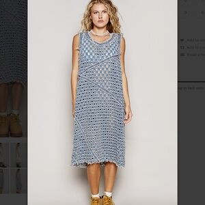 POL Blue Crochet Maxi Dress; Size L; New